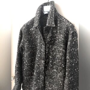 REITMAN’S BLACK W/WHITE FLECKS POLY / WOOL BLEND UNLINED JACKET WORN ONCE